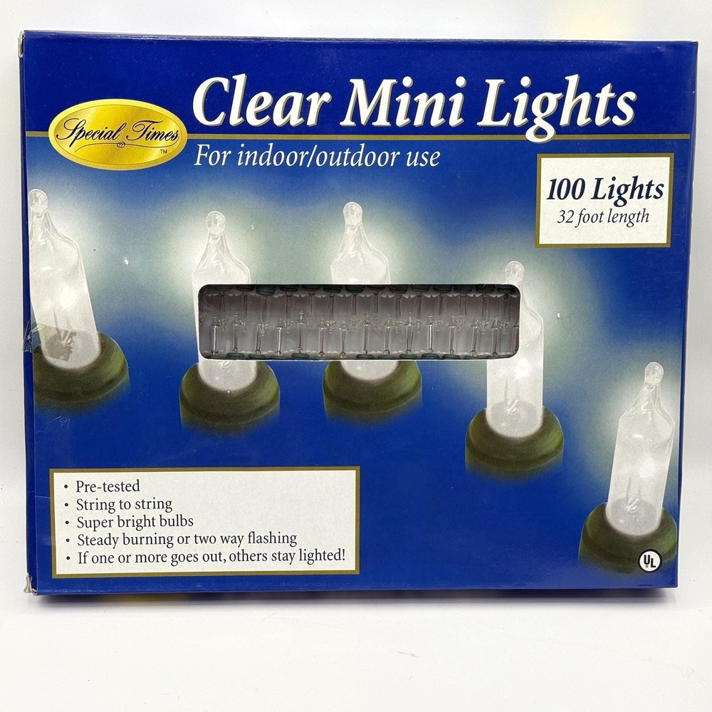 VTG Special Times Clear Mini Lights 100 Ct Indoor Outdoor String 32ft NOS Holida